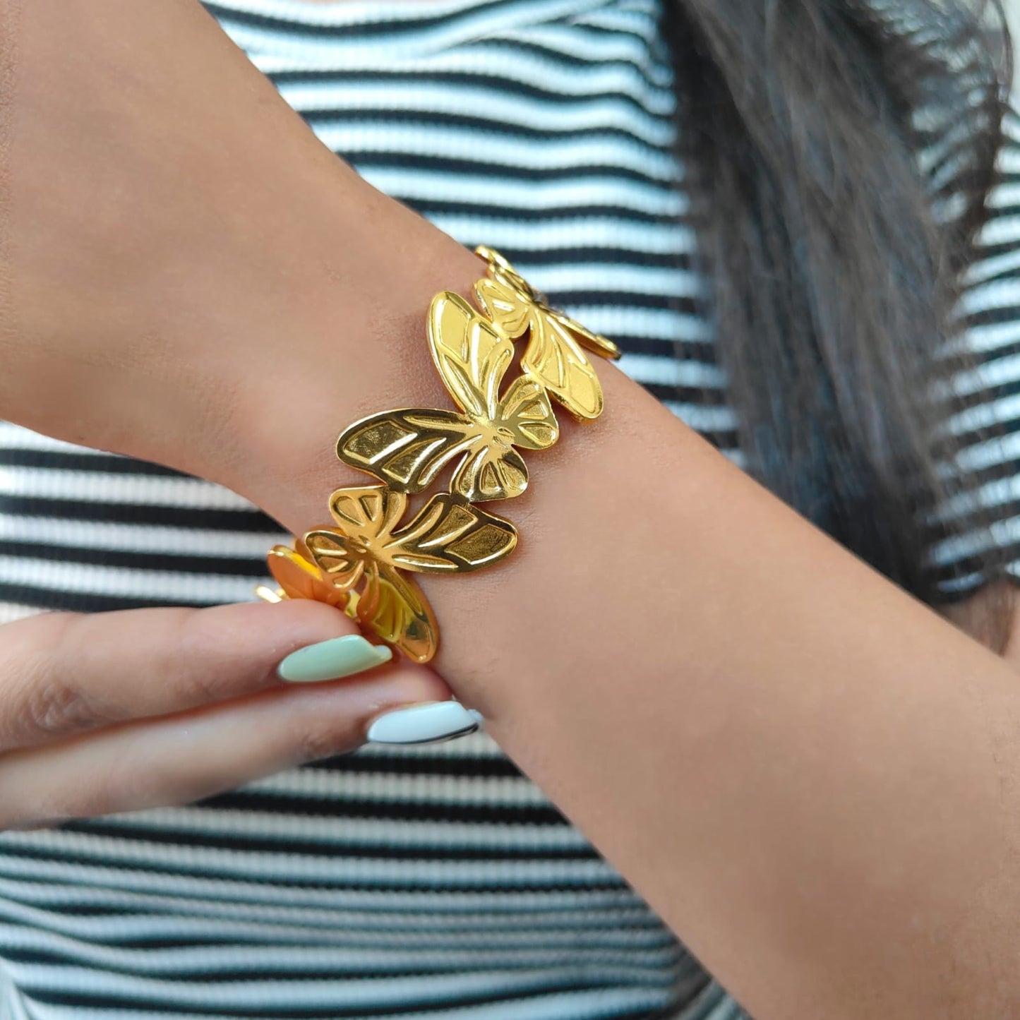 BUTTERFLY ADJUSTABLE  BRASS CUFF