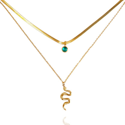 EMRALD TWO LAYER SNAKE CHAIN NECKLACE