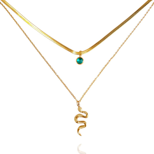EMRALD TWO LAYER SNAKE CHAIN NECKLACE