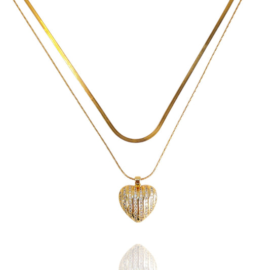 DIAMOND HEART TWO LAYER NECKLACE