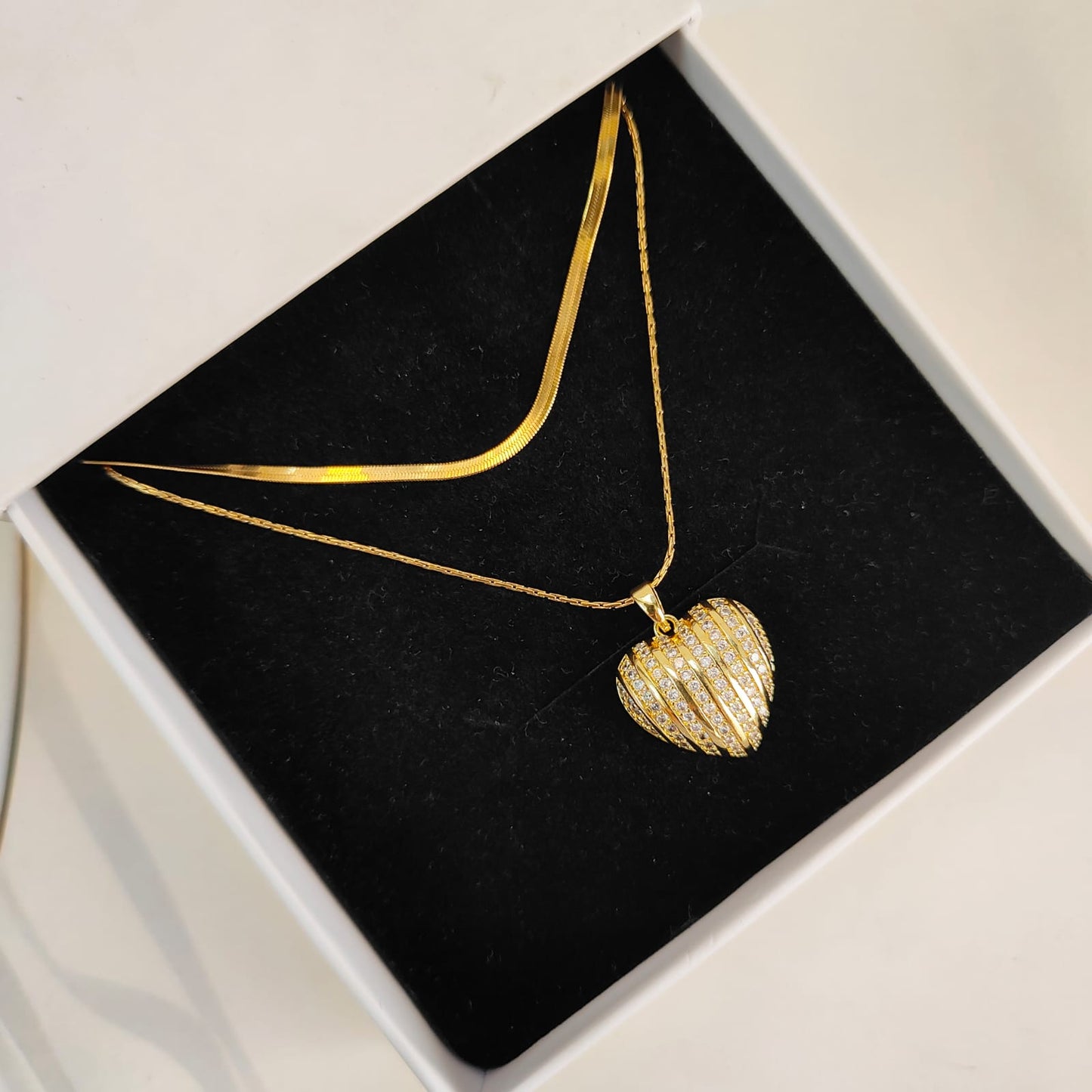 DIAMOND HEART TWO LAYER NECKLACE