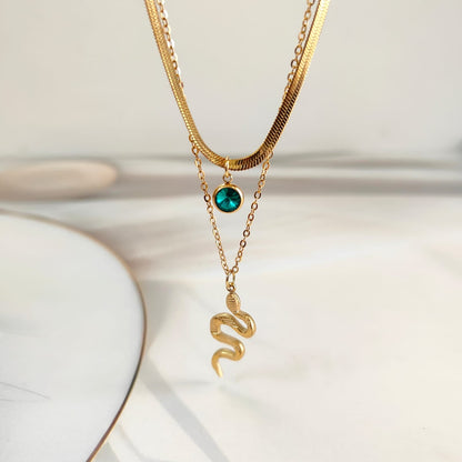 EMRALD TWO LAYER SNAKE CHAIN NECKLACE