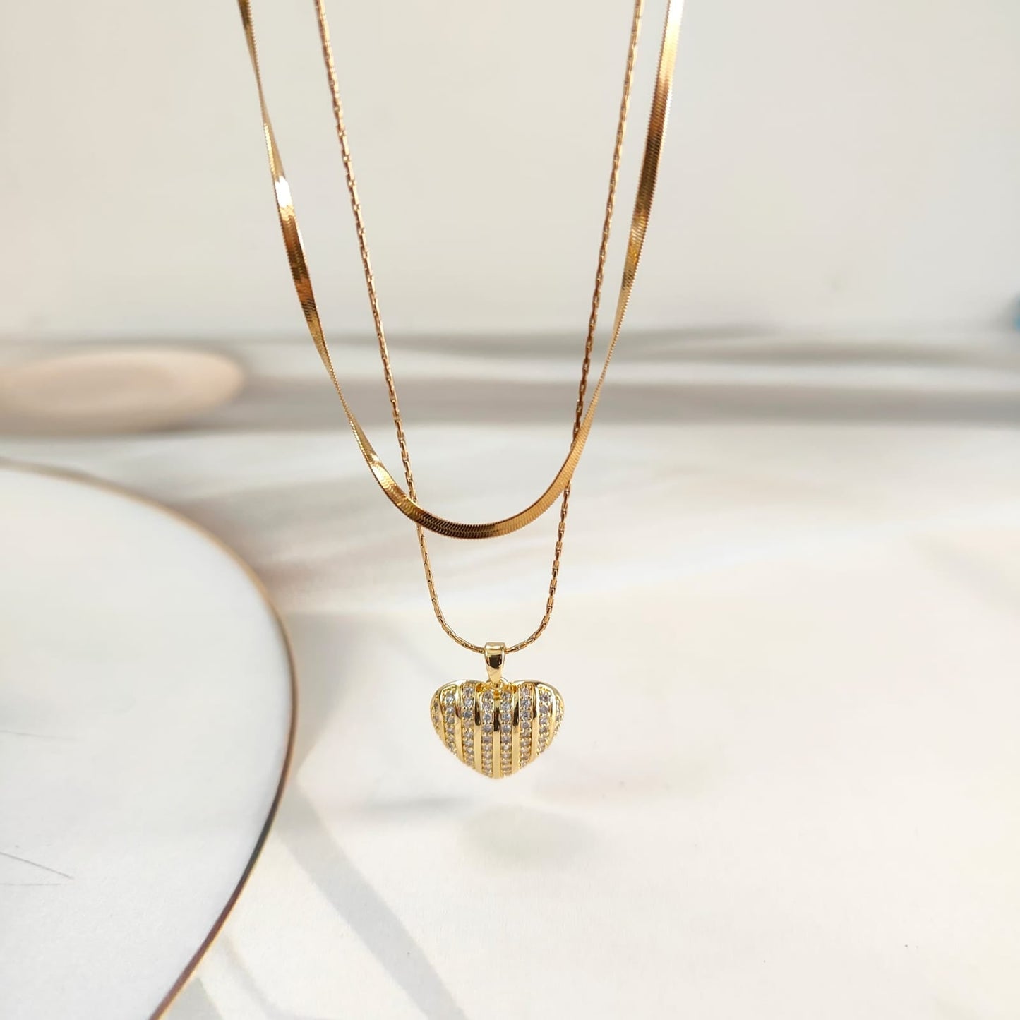 DIAMOND HEART TWO LAYER NECKLACE