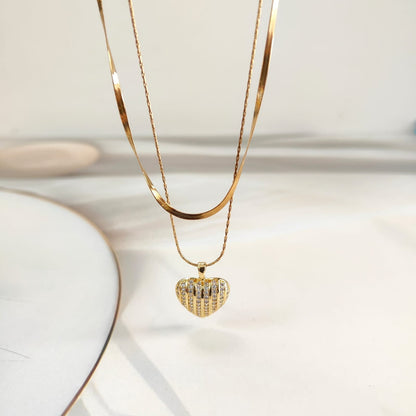 DIAMOND HEART TWO LAYER NECKLACE