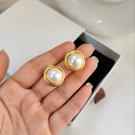 TWISTED RING PEARL STUD 347