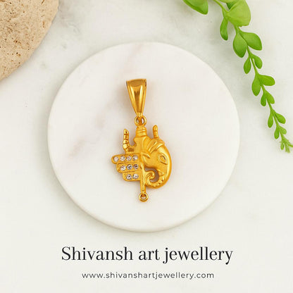 Classical Trishul with Ganpati Gold Plated Pendent