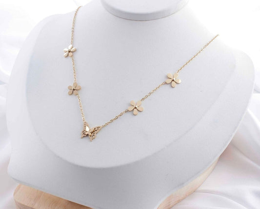 BUTTERFLY WITH MINI FLOWER NECKLACE
